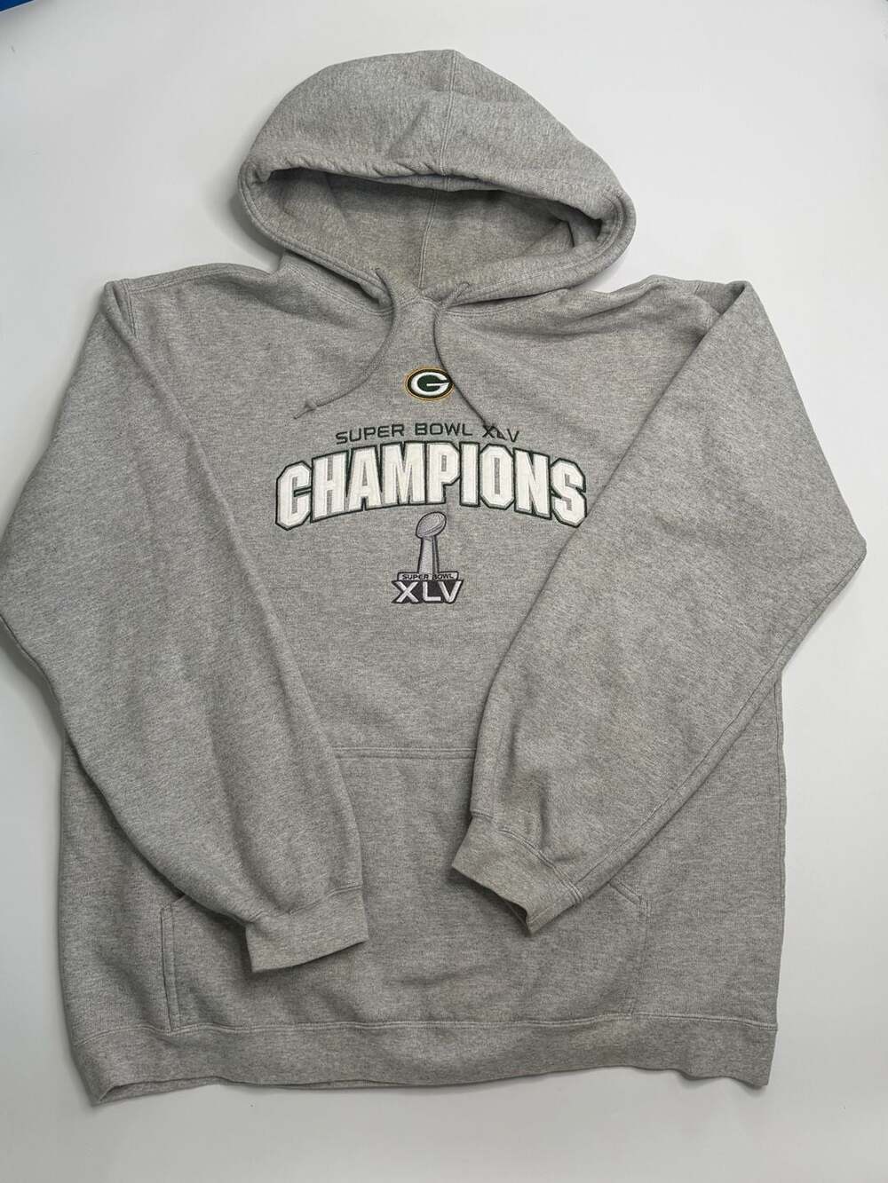 Reebok NFL Green Bay Packers Super Bowl XLV Champions Gray Hoodie Sweatshirt XL